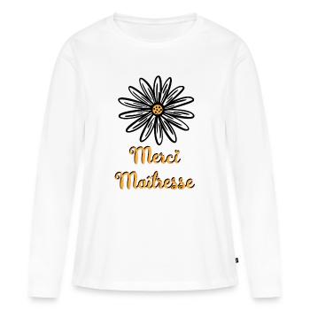 merci maitresse avec une fleur - T-shirt manches longues Premium bio Femme - blanc - Devant - Julia (174cm)