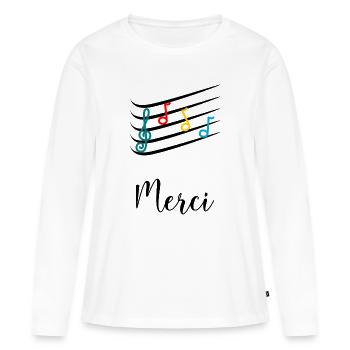 MAÎTRESSE. MAITRE. MERCI. MERCI MAÎTRESSE - T-shirt manches longues Premium bio Femme - blanc - Devant - Julia (174cm)