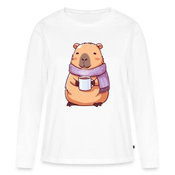 Capybara mignon cosy – Animal kawaii - T-shirt manches longues Premium bio Femme - blanc - Devant - Julia (174cm)