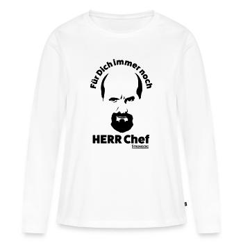 Stromberg Outline Gesicht Mit Spruch Herr Chef - Frauen Premium Bio Langarmshirt - Weiß - Vorne - Julia (174cm)