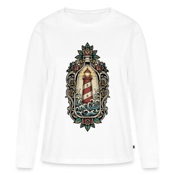 Phare Maritime Bouteille Tatouage Retro Mer - T-shirt manches longues Premium bio Femme - blanc - Devant - Julia (174cm)