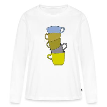 Stack Colored Coffee Mugs Art - Women's Premium Organic Long Sleeve Shirt - white - Front - Julia (174cm)