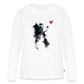 Cadeau de chien en forme d’aquarelle Border Collie - T-shirt manches longues Premium bio Femme - blanc - Devant - Julia (174cm)