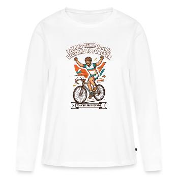70s Vintage Cycling Poster Pain Is Temporary - Women's Premium Organic Long Sleeve Shirt - white - Front - Julia (174cm)