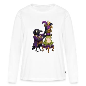 Rabe als Hutmacher mit Frosch im Zauberzylinder - Frauen Premium Bio Langarmshirt - Weiß - Vorne - Julia (174cm)
