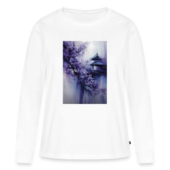 Purple Pagoda and Flowers - Women's Premium Organic Long Sleeve Shirt - white - Front - Julia (174cm)