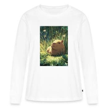 Hamster soleil dans l'herbe - T-shirt manches longues Premium bio Femme - blanc - Devant - Julia (174cm)