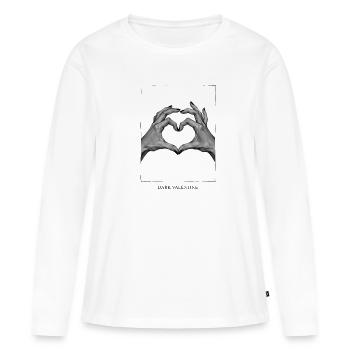 Main en cœur noir et blanc – Dark Valentine - T-shirt manches longues Premium bio Femme - blanc - Devant - Julia (174cm)