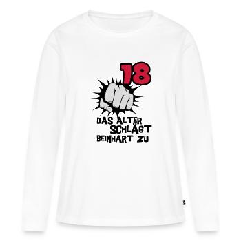 18ème Date de naissance: Age claque Beinhart - T-shirt manches longues Premium bio Femme - blanc - Devant - Julia (174cm)