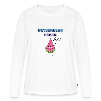 Sucre de pastèque - T-shirt manches longues Premium bio Femme - blanc - Devant - Julia (174cm)