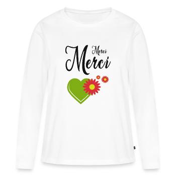 Merci Merci - T-shirt manches longues Premium bio Femme - blanc - Devant - Julia (174cm)