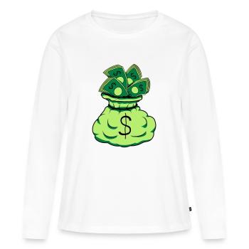 Billets de sac d’argent - T-shirt manches longues Premium bio Femme - blanc - Devant - Julia (174cm)