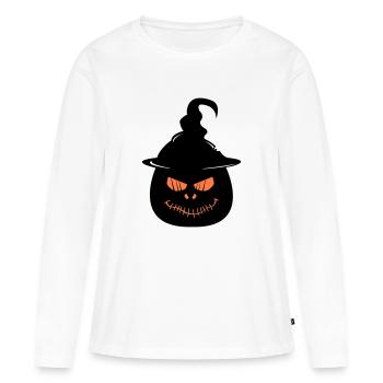 Visage de citrouille - T-shirt manches longues Premium bio Femme - blanc - Devant - Julia (174cm)