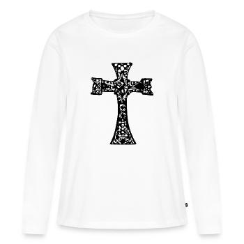 Croix zentangle - T-shirt manches longues Premium bio Femme - blanc - Devant - Julia (174cm)