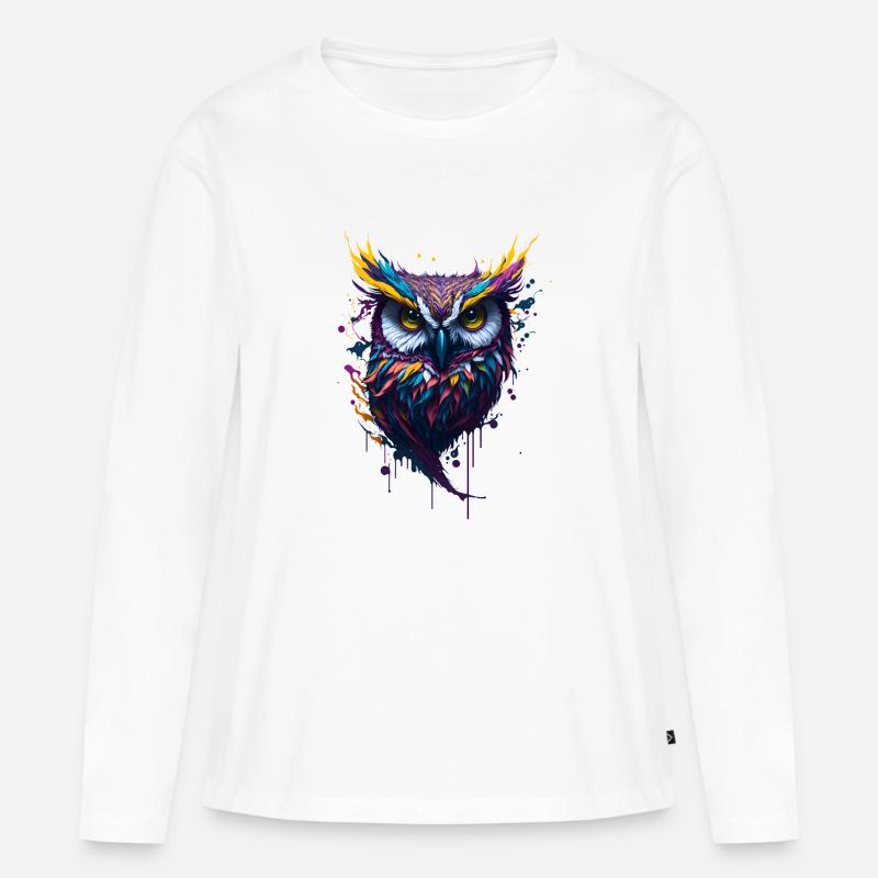 Splash Art Eule - Frauen Premium Bio Langarmshirt - Weiß