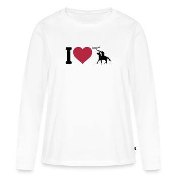 J'aime l'équitation western - T-shirt manches longues Premium bio Femme - blanc - Devant - Julia (174cm)