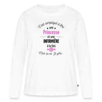 Infirmière Princesse Cadeau Anniversaire Médecine - T-shirt manches longues Premium bio Femme - blanc - Devant - Julia (174cm)