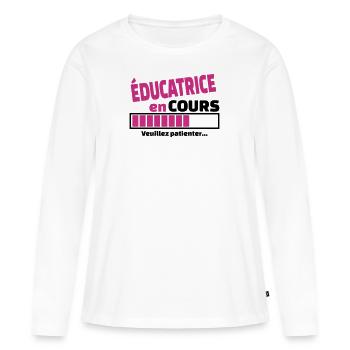 éducatrice en cours - T-shirt manches longues Premium bio Femme - blanc - Devant - Julia (174cm)