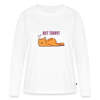 Chat gingembre paresseux - T-shirt manches longues Premium bio Femme - blanc - Devant - Julia (174cm)