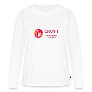 Chut je révise mes gammes - T-shirt manches longues Premium bio Femme - blanc - Devant - Julia (174cm)