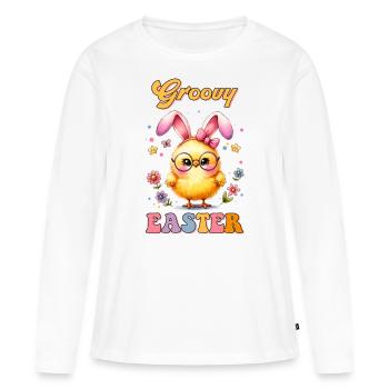 Pâques groovy - T-shirt manches longues Premium bio Femme - blanc - Devant - Julia (174cm)