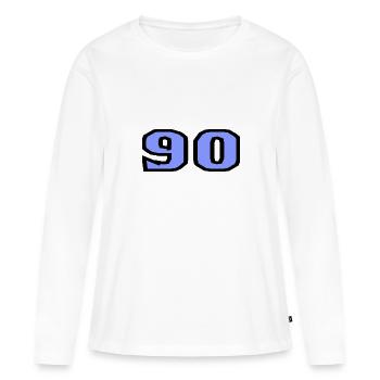 90. 90 JAHRE. 90-JÄHRIGES JUBILÄUM. 90-JÄHRIGES JUBILÄUM. - Frauen Premium Bio Langarmshirt - Weiß - Vorne - Julia (174cm)