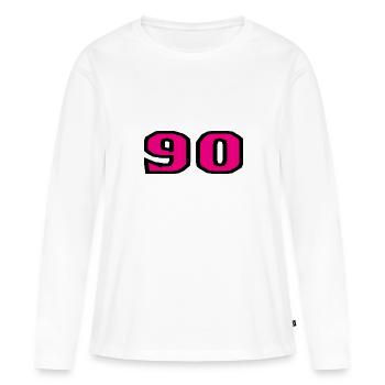 90. 90 JAHRE. 90-JÄHRIGES JUBILÄUM. 90-JÄHRIGES JUBILÄUM. - Frauen Premium Bio Langarmshirt - Weiß - Vorne - Julia (174cm)
