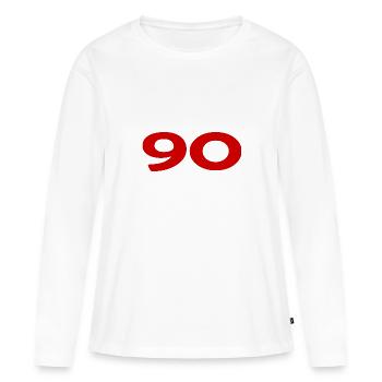 90. 90 JAHRE. 90-JÄHRIGES JUBILÄUM. 90-JÄHRIGES JUBILÄUM. - Frauen Premium Bio Langarmshirt - Weiß - Vorne - Julia (174cm)