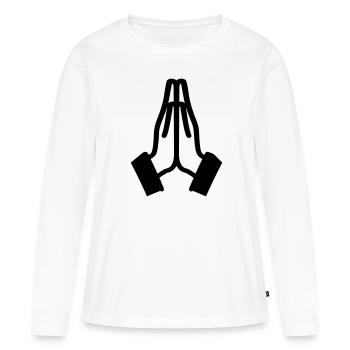 Icône Des mains de prière - T-shirt manches longues Premium bio Femme - blanc - Devant - Julia (174cm)