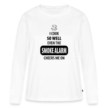 Je cuisine si bien que même le détecteur de fumée m’encourage - T-shirt manches longues Premium bio Femme - blanc - Devant - Julia (174cm)