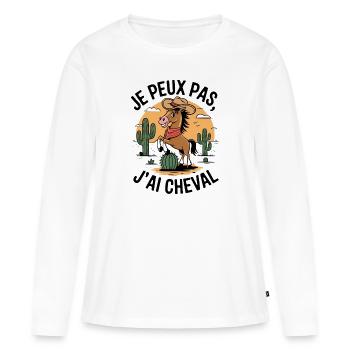 "Je peux pas, j'ai cheval" - T-shirt Fun - T-shirt manches longues Premium bio Femme - blanc - Devant - Julia (174cm)