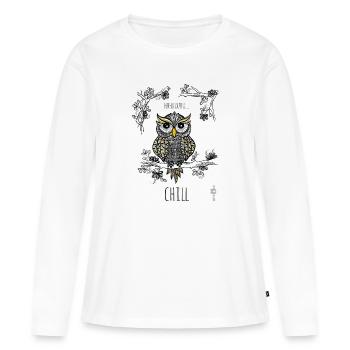 Hibou grand-duc, hibou, Zentangle, noir et blanc, dicton froid - T-shirt manches longues Premium bio Femme - blanc - Devant - Julia (174cm)