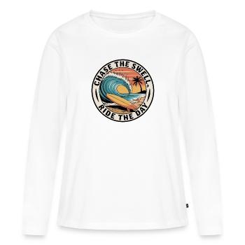 Poursuivez la houle, chevauchez la journée - T-shirt manches longues Premium bio Femme - blanc - Devant - Julia (174cm)