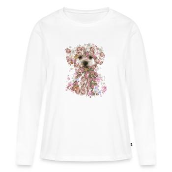 Chiot Vintage Bichon Frise - T-shirt manches longues Premium bio Femme - blanc - Devant - Julia (174cm)