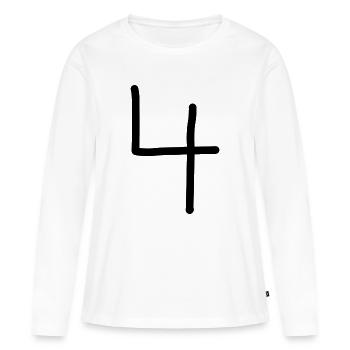 4 Numéro quatre numéro noir anniversaire - T-shirt manches longues Premium bio Femme - blanc - Devant - Julia (174cm)