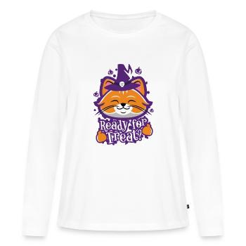 Mignon Drôle Halloween Kitty - T-shirt manches longues Premium bio Femme - blanc - Devant - Julia (174cm)