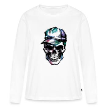 Crâne avec capuchon - T-shirt manches longues Premium bio Femme - blanc - Devant - Julia (174cm)