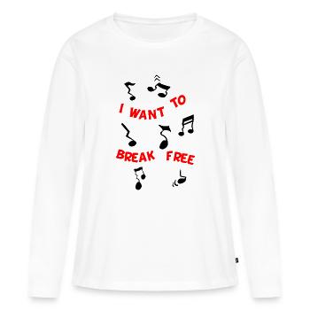 Valse Noten Liberté rouge - T-shirt manches longues Premium bio Femme - blanc - Devant - Julia (174cm)