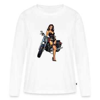 Fille du Pin Up avec Moto - T-shirt manches longues Premium bio Femme - blanc - Devant - Julia (174cm)
