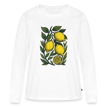 Lemon Branch Botanischer Druck - Frauen Premium Bio Langarmshirt - Weiß - Vorne - Julia (174cm)