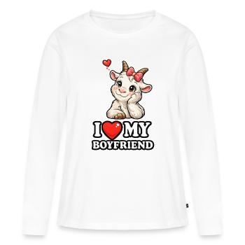 Cute Goat I Love My Boyfriend Comic Graphic - Women's Premium Organic Long Sleeve Shirt - white - Front - Julia (174cm)