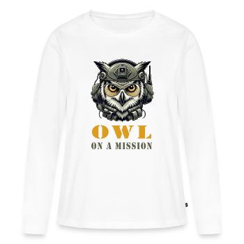 Hibou en mission - T-shirt manches longues Premium bio Femme - blanc - Devant - Julia (174cm)