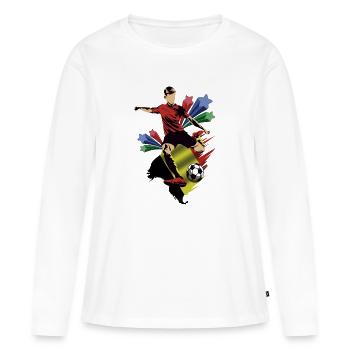 Belgique - Belgique - Drapeaux - T-shirt manches longues Premium bio Femme - blanc - Devant - Julia (174cm)