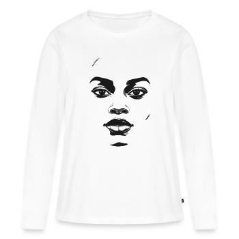 Monochrom Gesichtsgrafik - Frauen Premium Bio Langarmshirt - Weiß - Vorne - Julia (174cm)