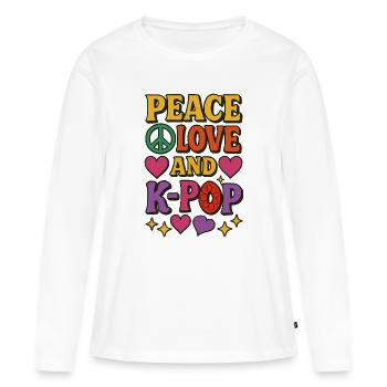 T-shirt rétro Peace Love K-Pop - T-shirt manches longues Premium bio Femme - blanc - Devant - Julia (174cm)
