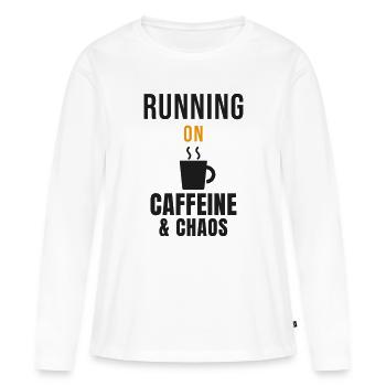 Fonctionner à la caféine et au chaos - Kaffee Spruch - T-shirt manches longues Premium bio Femme - blanc - Devant - Julia (174cm)