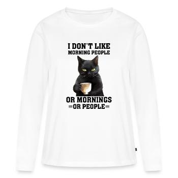 Je n’aime pas les gens du matin, chat - T-shirt manches longues Premium bio Femme - blanc - Devant - Julia (174cm)