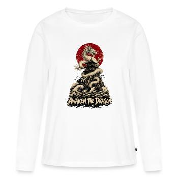 Dragon éveillé au-dessus de la pagode - T-shirt manches longues Premium bio Femme - blanc - Devant - Julia (174cm)