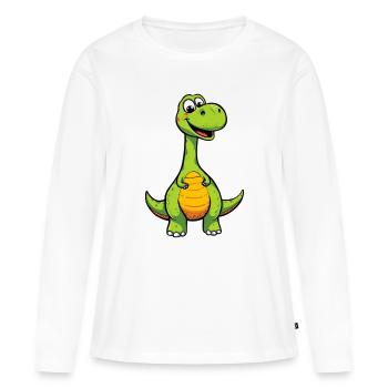 Fröhlicher Dino mit Orangen Bauch - Frauen Premium Bio Langarmshirt - Weiß - Vorne - Julia (174cm)