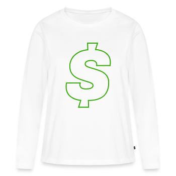 Conception du contour en dollar néon - T-shirt manches longues Premium bio Femme - blanc - Devant - Julia (174cm)